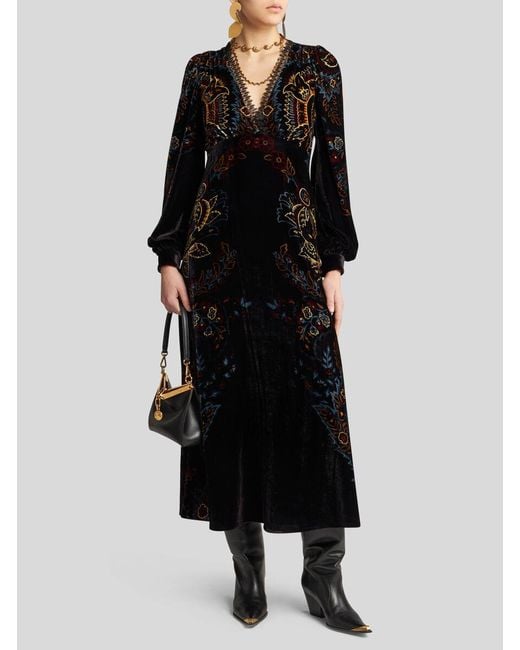 Etro Black Printed Velvet Dress