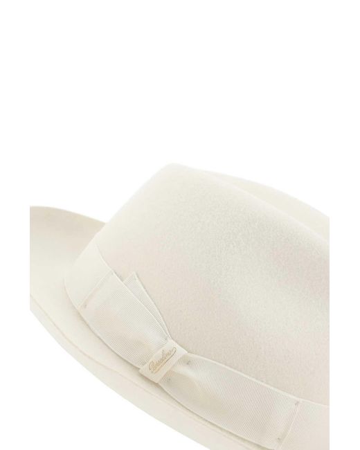 Borsalino White Ribbon-Trimmed Wide-Brim Fedora Hat
