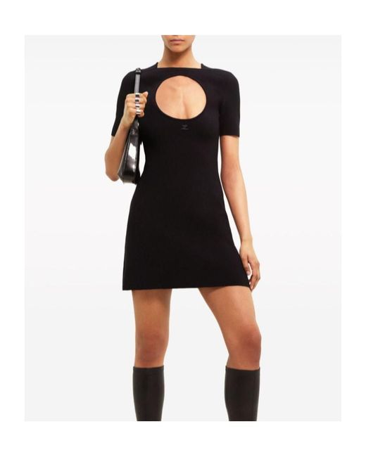 Courreges Black Hollowed-Out Knitted Mini Dress