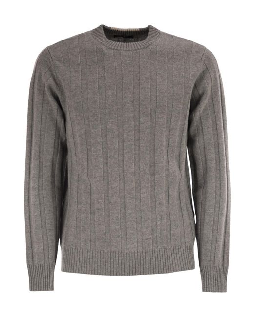 Peserico Gray Ribbed Knit Jumper for men