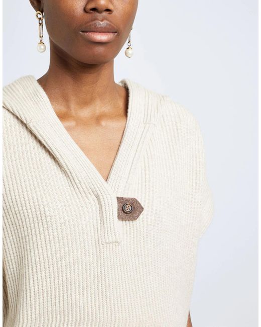 Brunello Cucinelli White Fashion Solid Color Short-Sleeve Hooded Knit Sweater