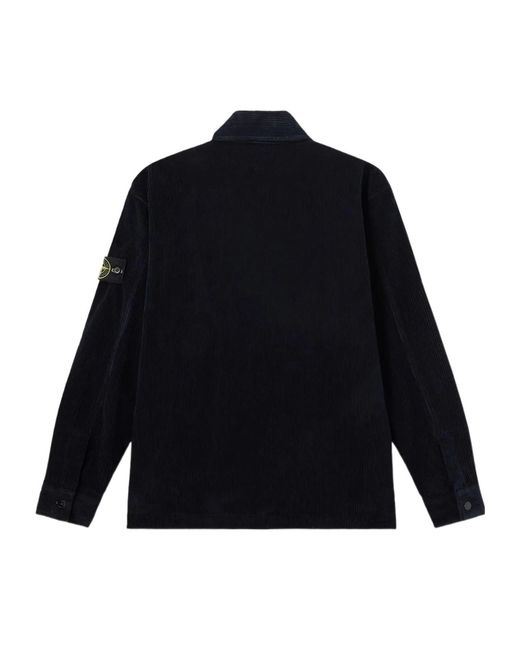 Stone Island Blue Snap-Button Shirt Jacket With Chest Pockets for men