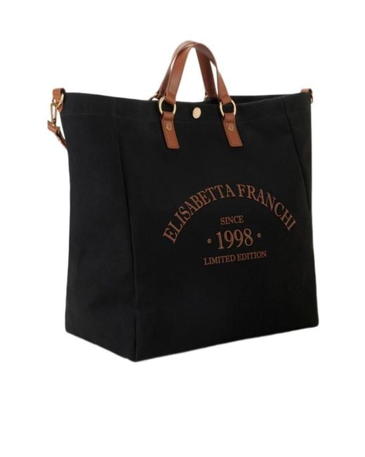 Elisabetta Franchi Black Logo Printed Tote Bag