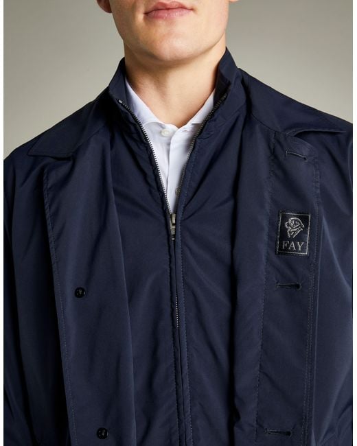 Fay Blue Single-Breasted Long-Sleeved Coat for men