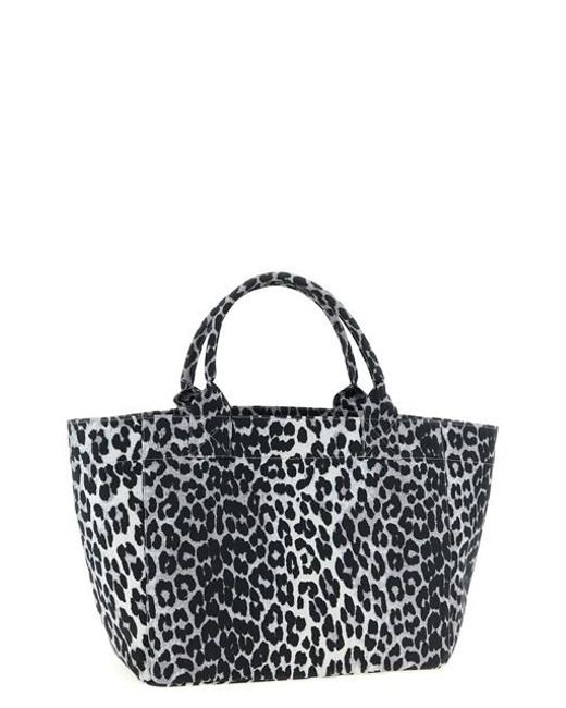 Ganni Black Leopard Printed Medium Tote Bag