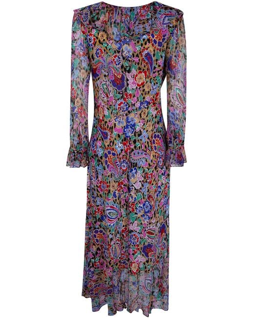 Rixo Purple Long Sleeve Floral Dress