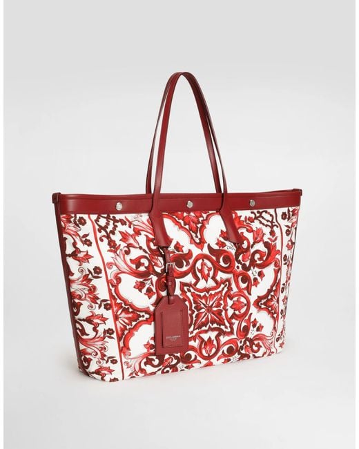 Dolce & Gabbana Red Atene Majolica Printed Tote Bag for men