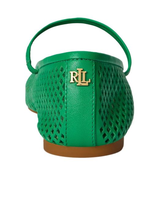 Ralph Lauren Green Jayna Perforated Leather Mary Jane Flat