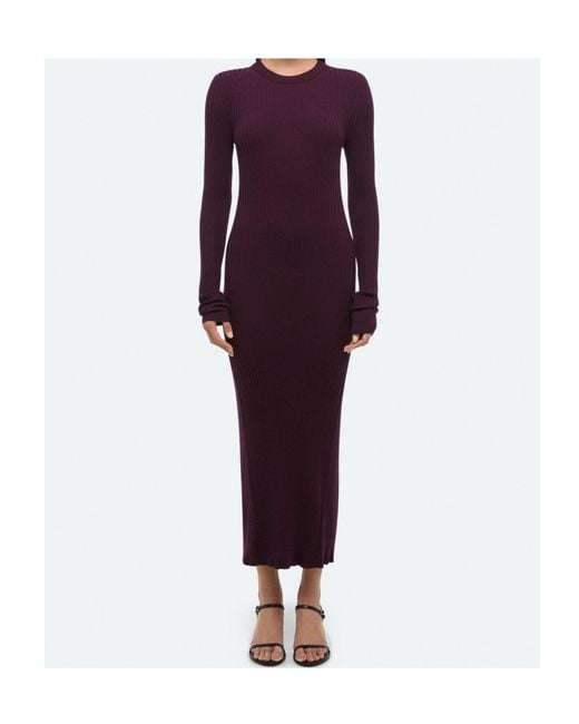 Helmut Lang Purple Long Sleeve Open Back Dress