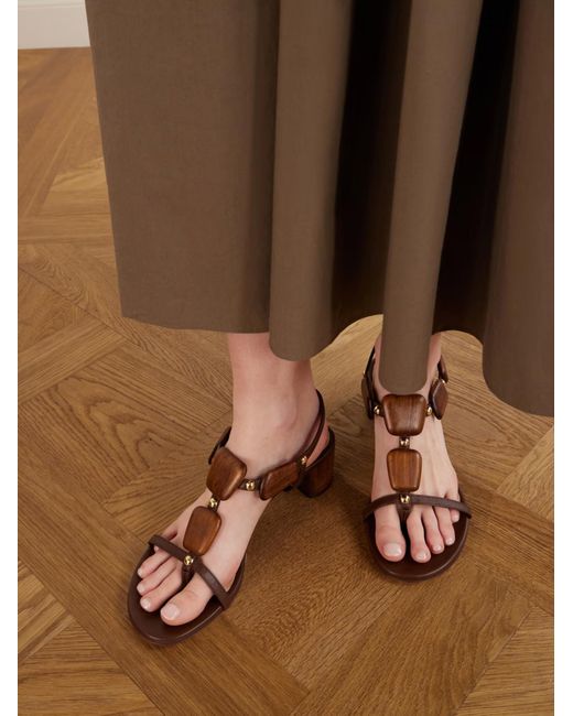 Gianvito Rossi Brown Munduk Wood-Embellished Heeled Sandals