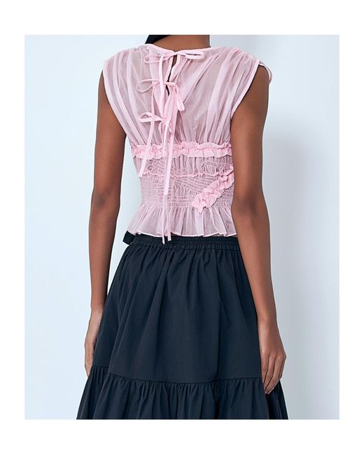 CECILIE BAHNSEN Pink Sheer Ruffle Blouse
