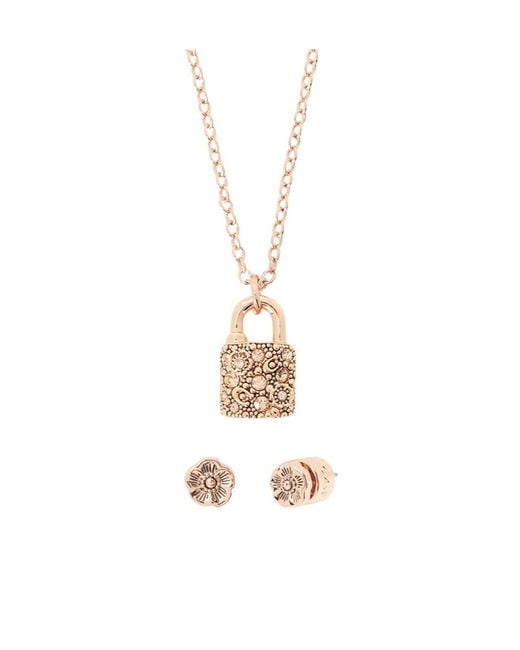 COACH White Two-Piece Set Including Pendant Necklace And Earrings