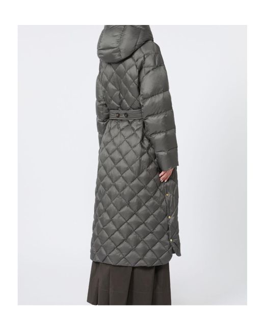 Max Mara Gray Long Quilted Down Jacket