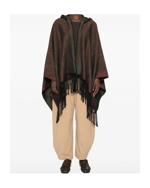 Etro Black Paisley-Print Hooded Poncho