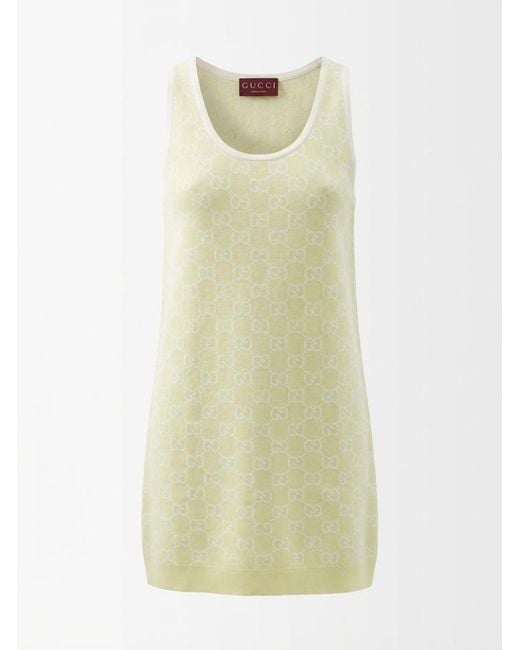 Gucci Yellow Monogrammed Intarsia Sleeveless Knit Dress