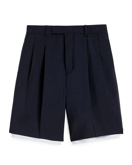 Jil Sander Blue Double-Layer Pleated Shorts for men