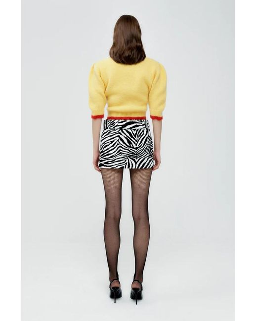 Alessandra Rich White Zebra Printed Belted Mini Skirt