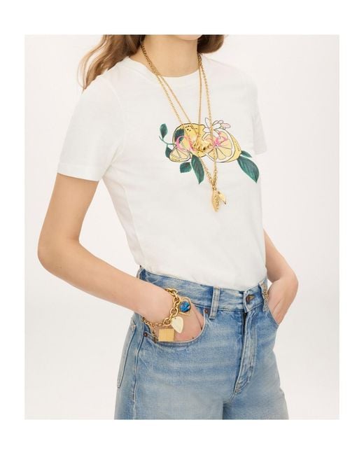 Chloé White Lemon Print Short Sleeve Top