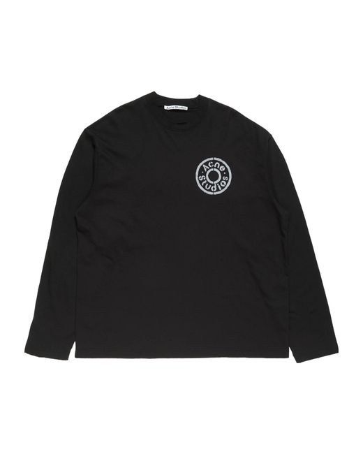 Acne Black Logo Detailed Crewneck T-Shirt for men
