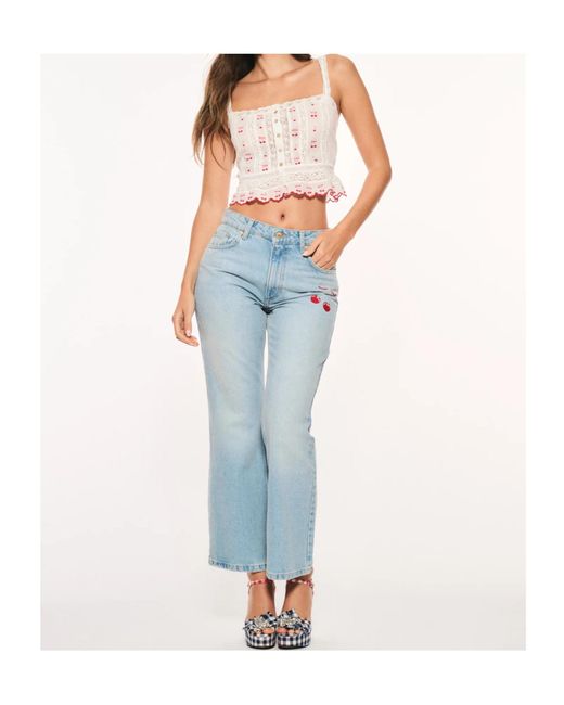LoveShackFancy Blue Cherry Embroidered Jeans