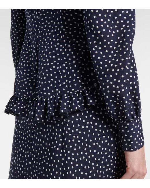 Alessandra Rich Blue Polka-Dot Printed Silk Maxi Dress