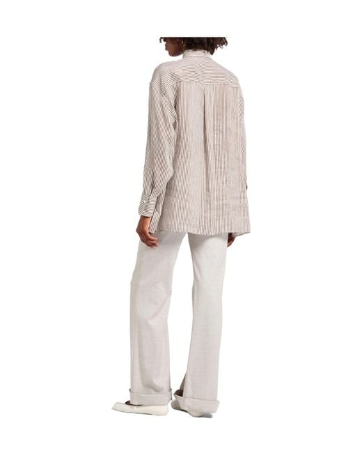 Brunello Cucinelli Gray Striped Long Shirt