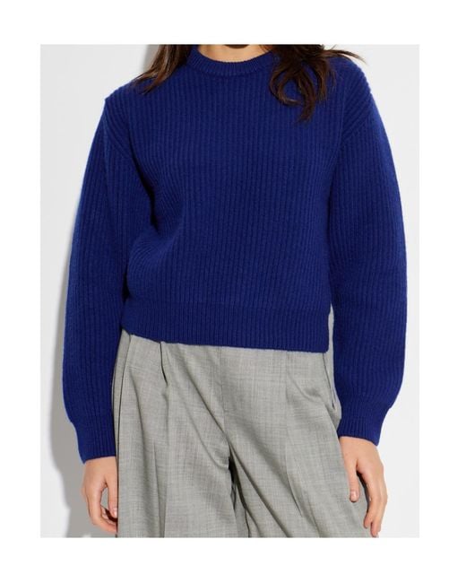 Jil Sander Blue Ribbed Crew-Neck Knitted Jumper