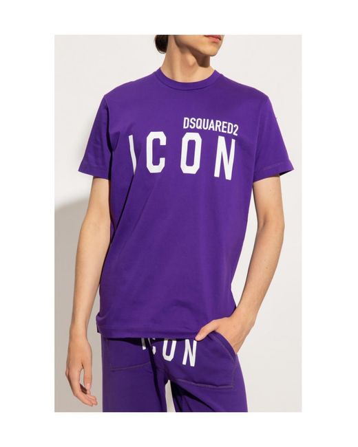 DSquared² Purple Icon Printed Crewneck T-Shirt for men