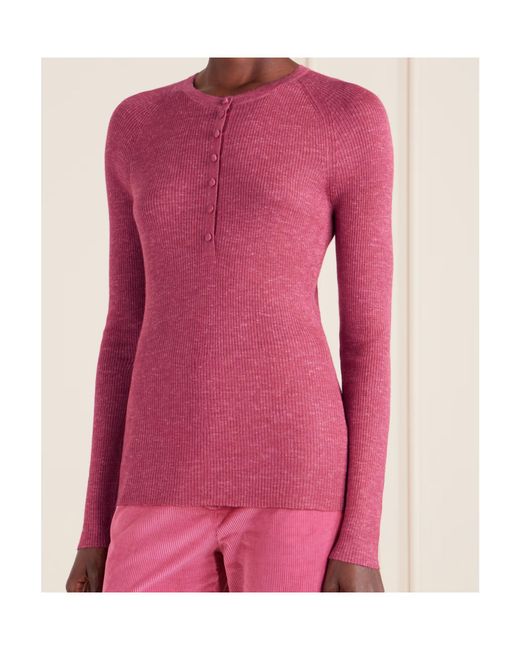 Gabriela Hearst Pink Anges Ribbed Cashmere, Silk And Hemp-Blend Henley Shirt