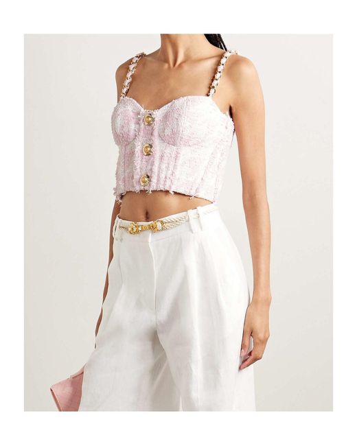 Balmain Pink Strappy Tweed Top