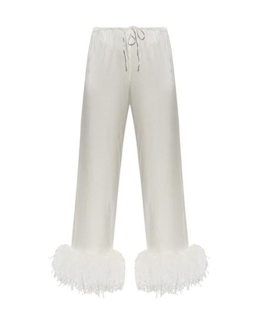 Oseree Gray Feather-Trim Drawstring Trousers