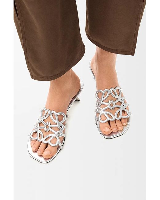 Loewe White Anagram Petal Leather Heeled Sandals