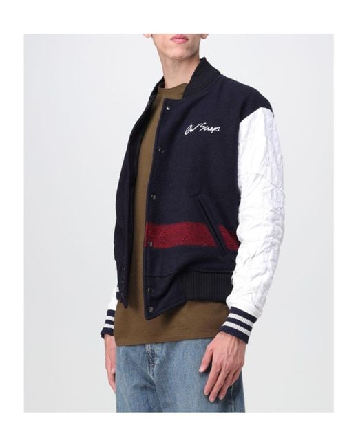 Greg Lauren Blue Slogan-Embroidered Bomber Jacket for men