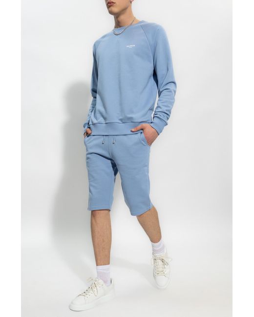 Balmain Blue Drawstring Elastic Waist Track Shorts for men
