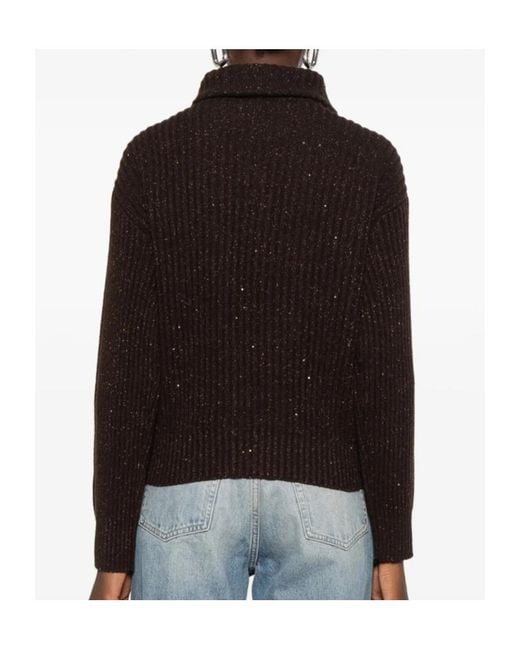 Brunello Cucinelli Black Sequin-Embellished Ribbed Cardigan