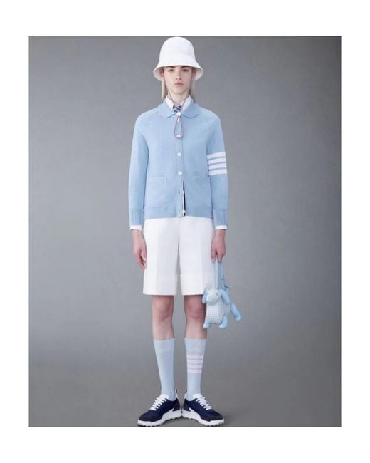 Thom Browne Blue Peter Pan-Collar Virgin-Wool Cardigan