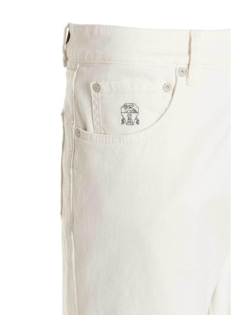 Brunello Cucinelli White Logo-Patch Straight Leg Jeans for men