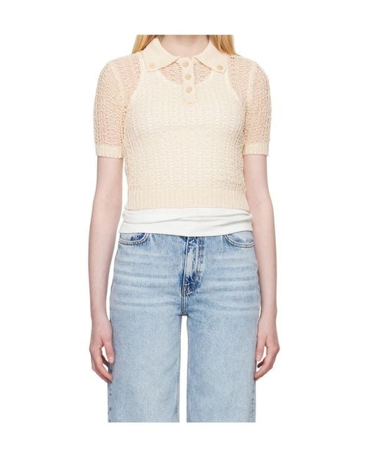 RECTO. Blue Mesh Cropped Polo Shirt