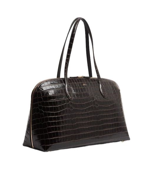 Totême  Black Day Croc Embossed Leather Tote Bag