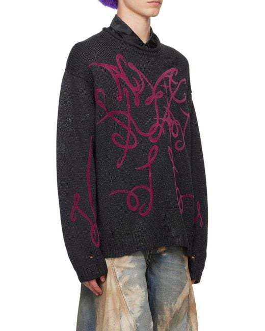 Acne Blue Graphic Printed Distressed Jumper for men