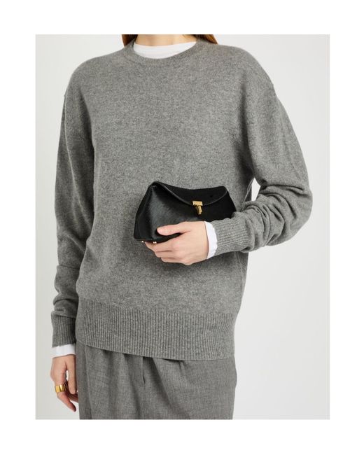 Totême Black T-Lock Mini Horsehair Clutch