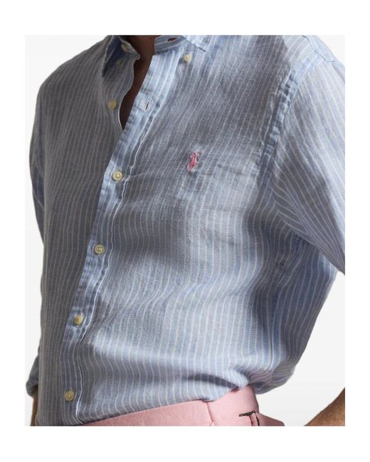 Polo Ralph Lauren Blue Logo Embroidered Striped Shirt for men