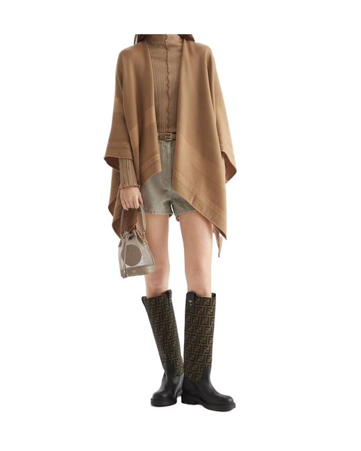 Fendi Brown Frayed-Edge Wraparound Poncho