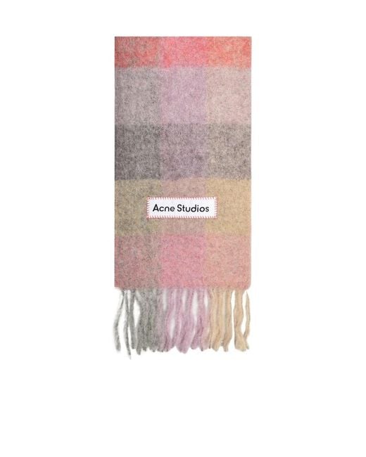 Acne Pink Logo Patch Checked Scarf for men