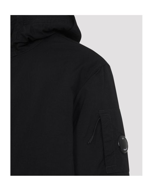 C P Company Black Hooded Long Coat for men