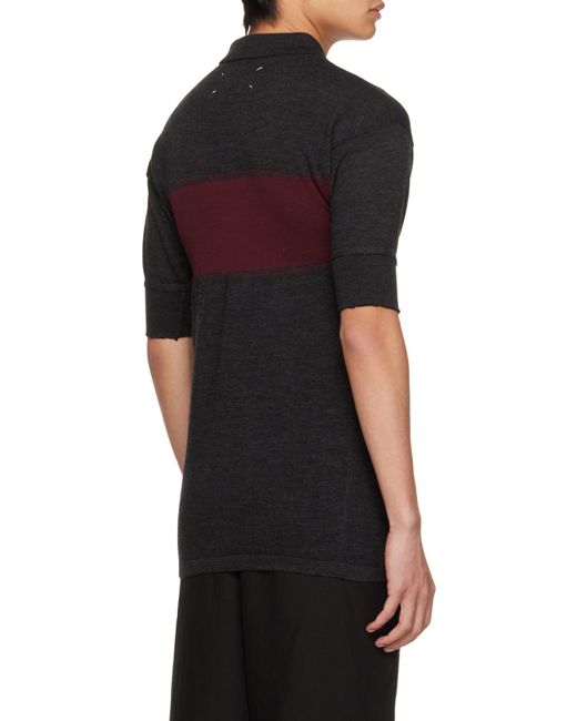 Maison Margiela Black Two-Toned Knitted Polo Shirt for men