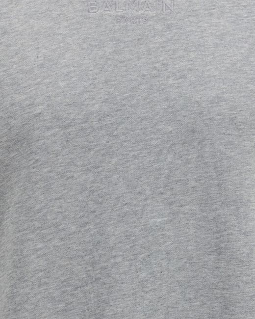 Balmain Gray Embroidered Logo Crewneck Sweatshirt for men
