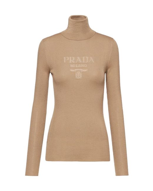 Prada Natural Superfine Wool Turtleneck Sweater