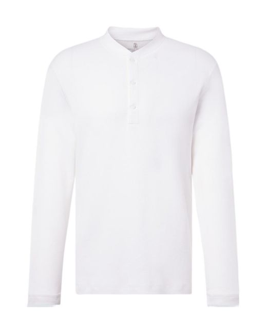 Brunello Cucinelli White Cotton And Silk Henley Shirt for men