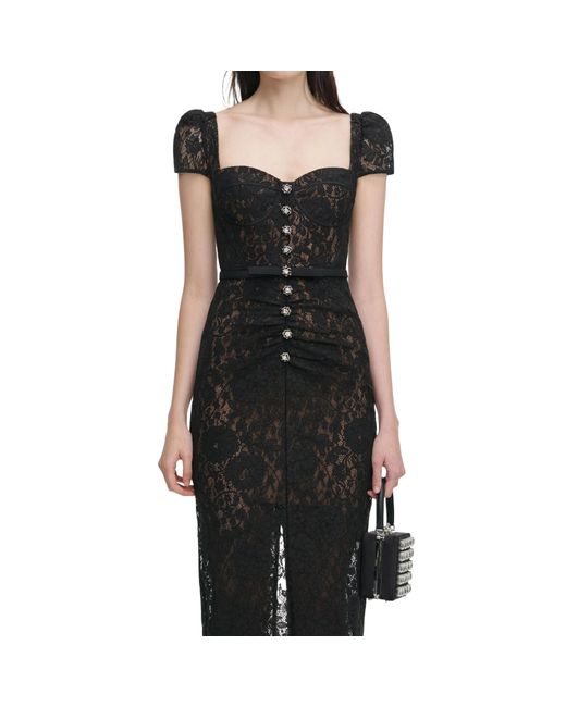 Self-Portrait Black Sweetheart Lace Midi Dress